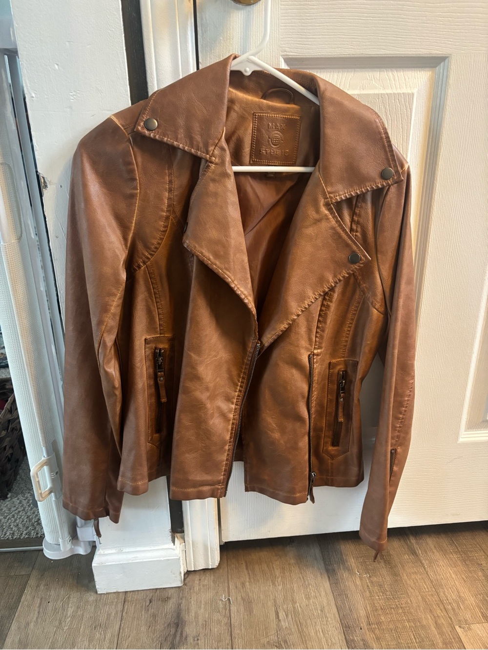 Max Studio Cognac Faux Leather Moto Jacket